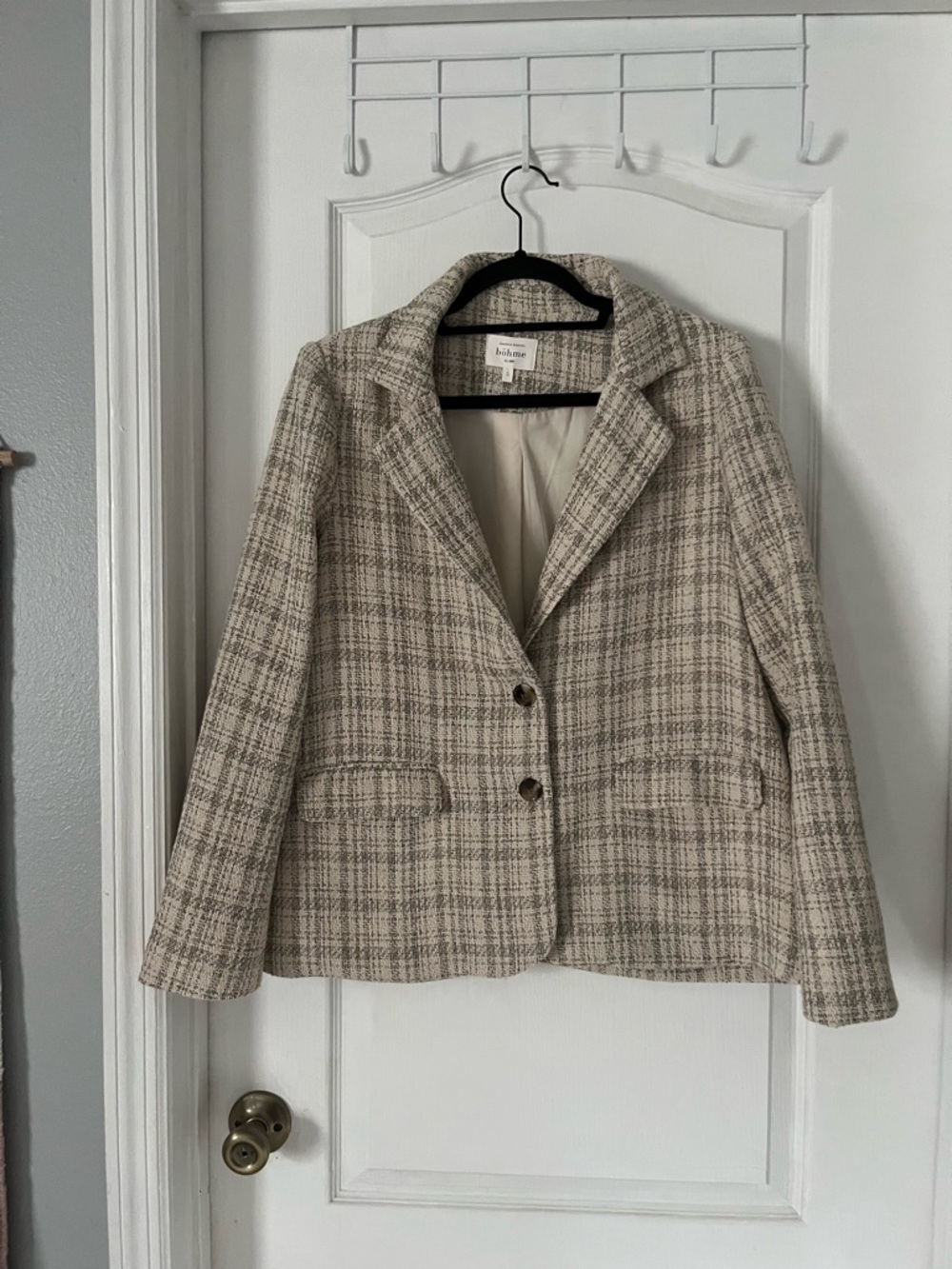 White House Black Market Beige Plaid Tweed Blazer